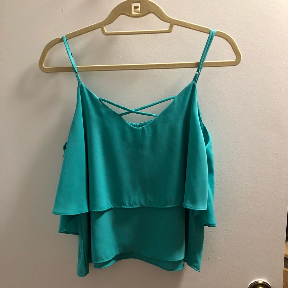 Midriff blouse with crisscross back